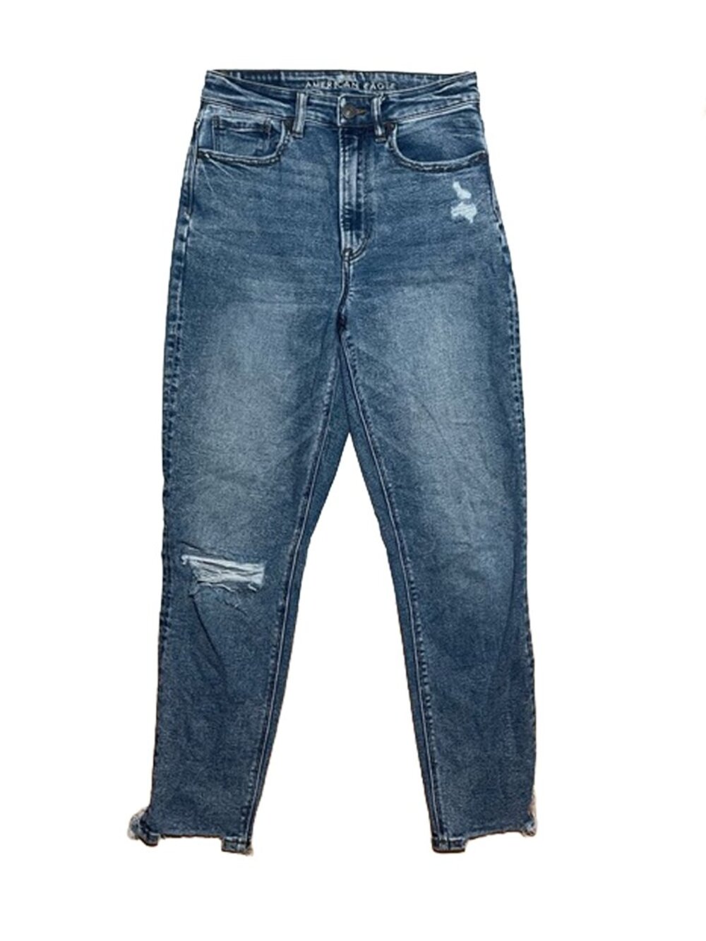 High Waisted Distressed Mom Jeans Raw Hem